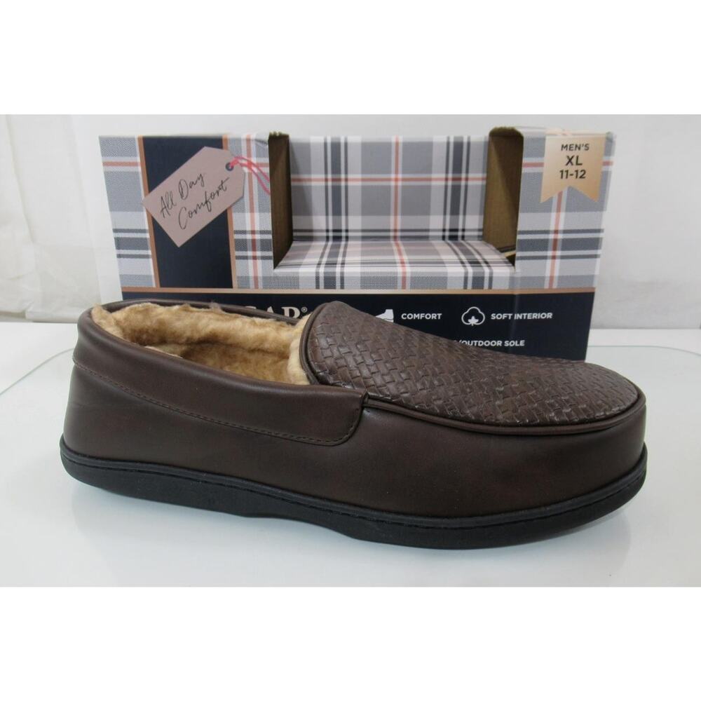 Men's Haggar Memory Foam Close back Slippers Comfort Brown Emboss Size XL 11 -12
